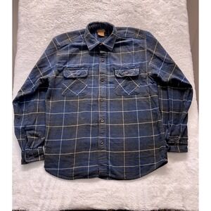 C.E. Schmidt‎ Workwear Flannel Shirt Mens LT  heavy Blue Gray Plaid Button Down